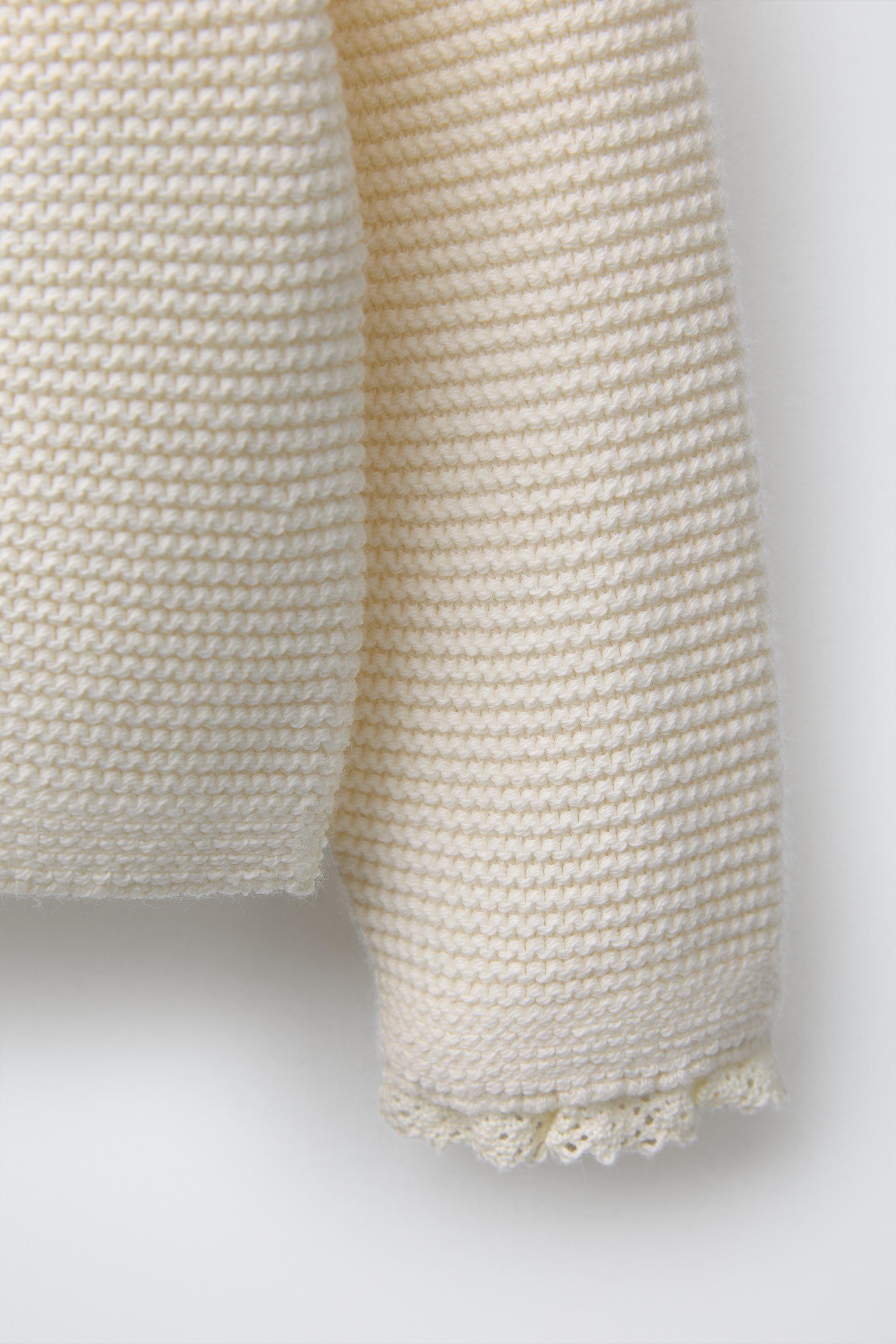 CABLE KNIT CARDIGAN WITH LACE TRIM